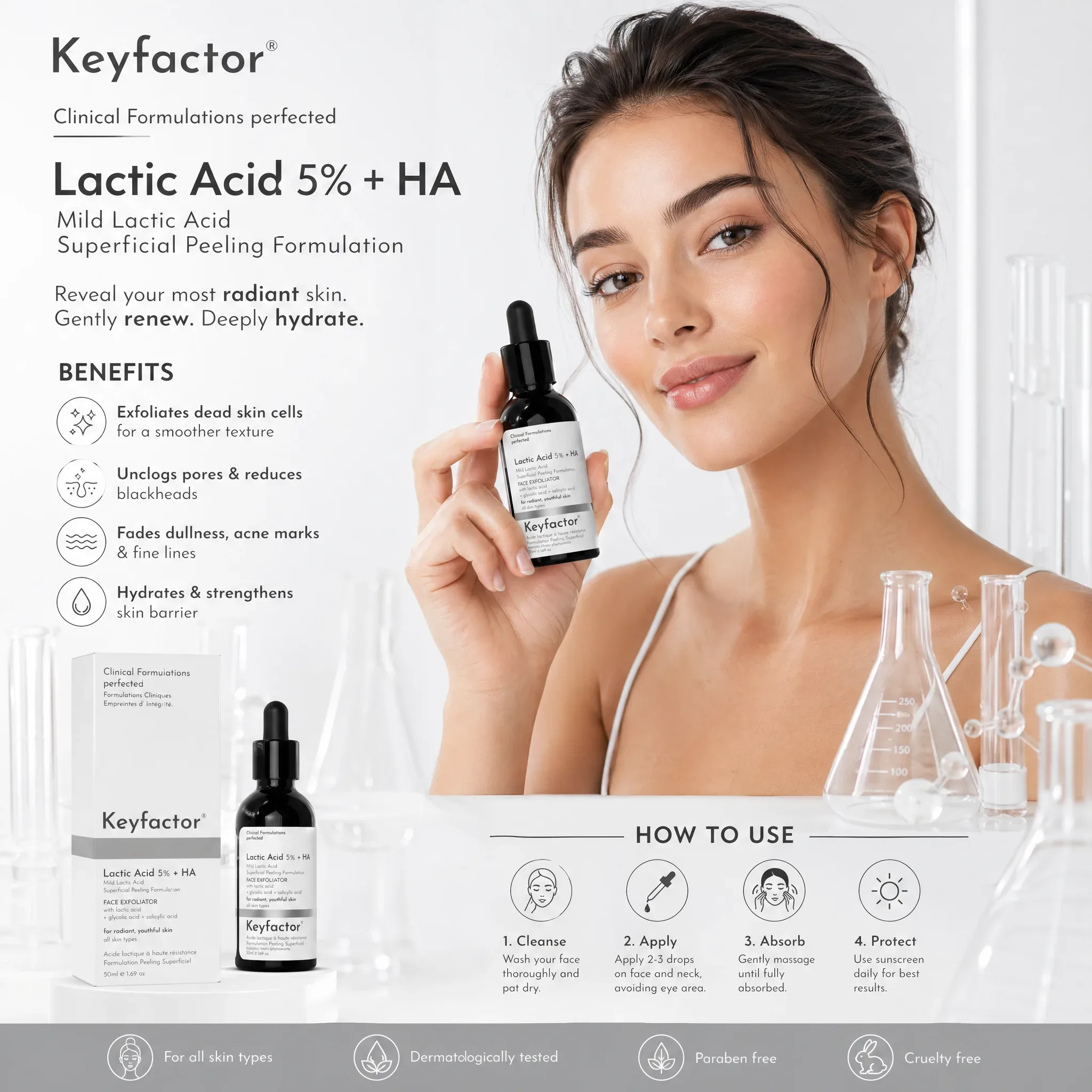 Kf-Lactic Acid 10% + HA -50Ml.(peeling or compromised skin)